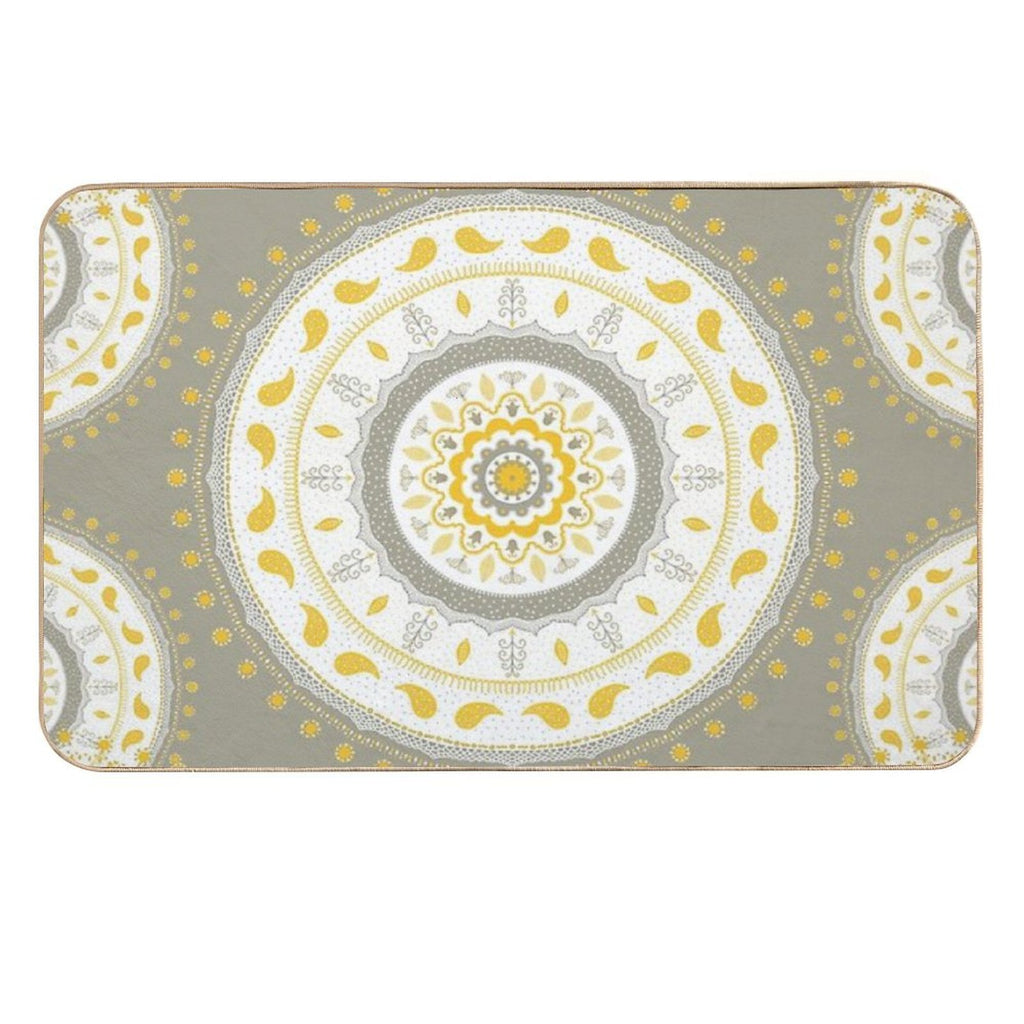 Gray Yellow White Mandalas  Rapid-Drying Bath Mat