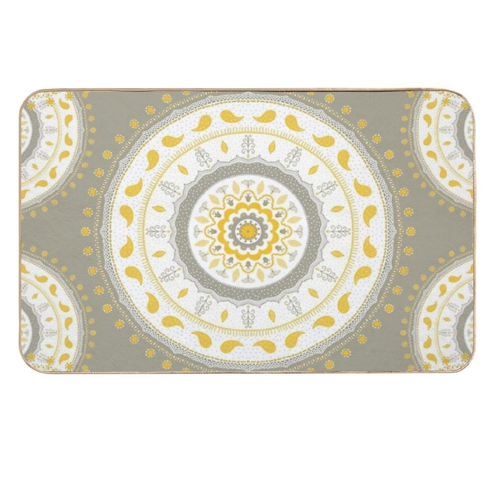 Gray Yellow White Mandalas  Rapid-Drying Bath Mat