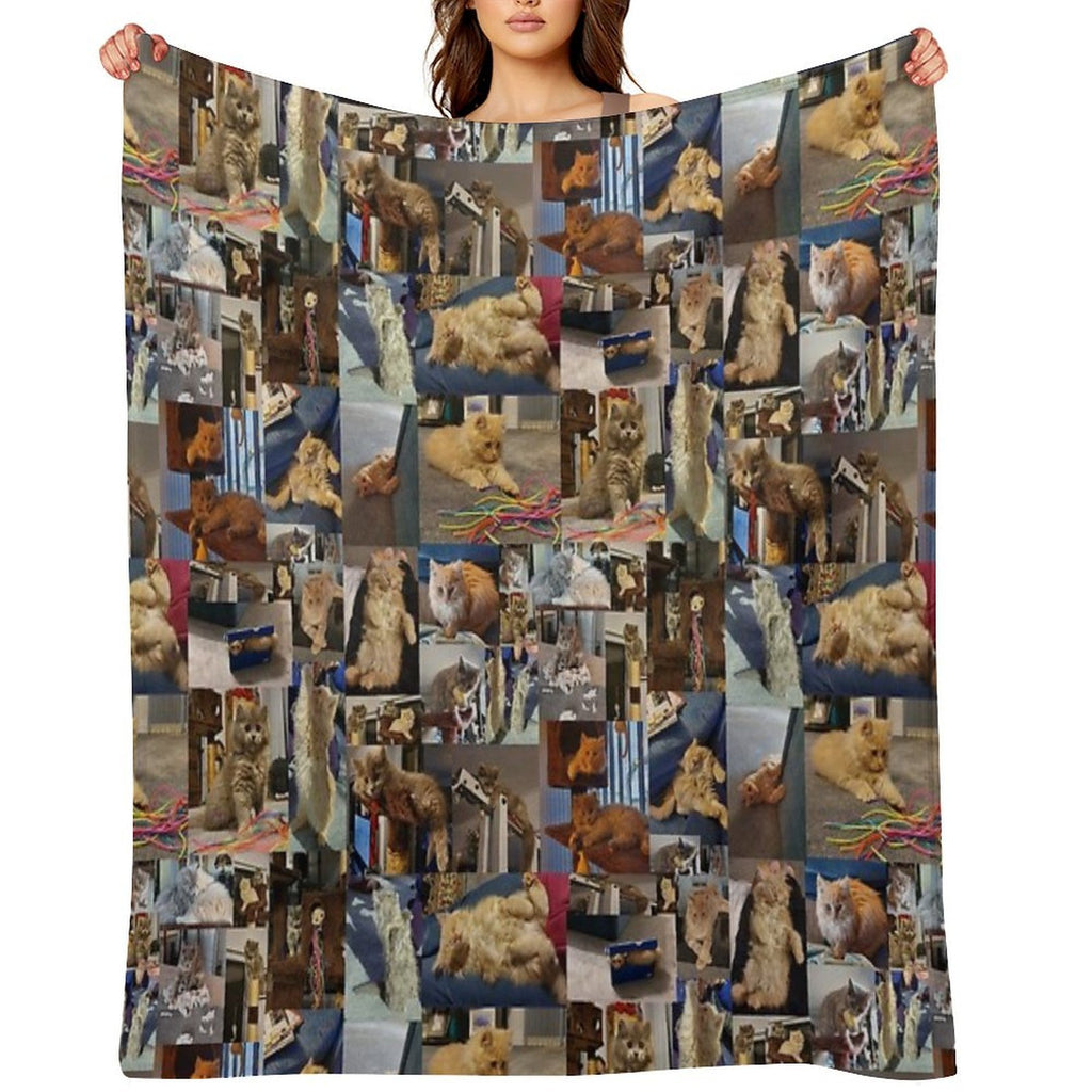 Playful Whiskers A Photo Collage of Brown And Fawn Fluffy Kittens Machine-washable Throw Blanket