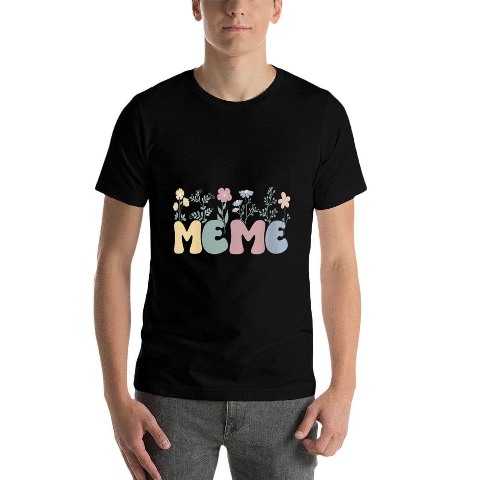 Womens Groovy Meme Grandmother Flowers Meme Grandma  Slim-fit Cut T-Shirt