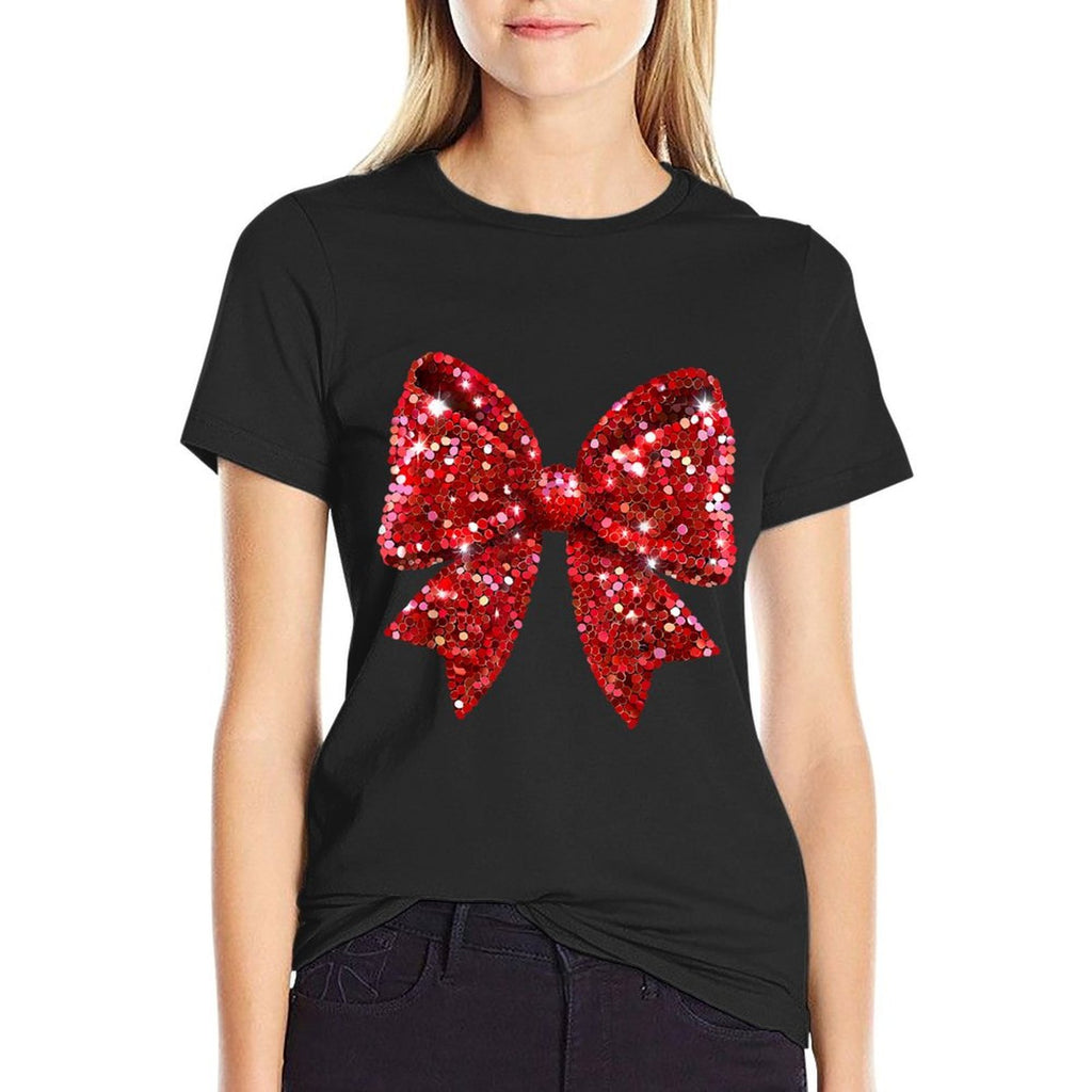 Coquette Bow Merry Christmas Xmas Sparkle Family Holiday  Eco-friendly Material T-Shirt