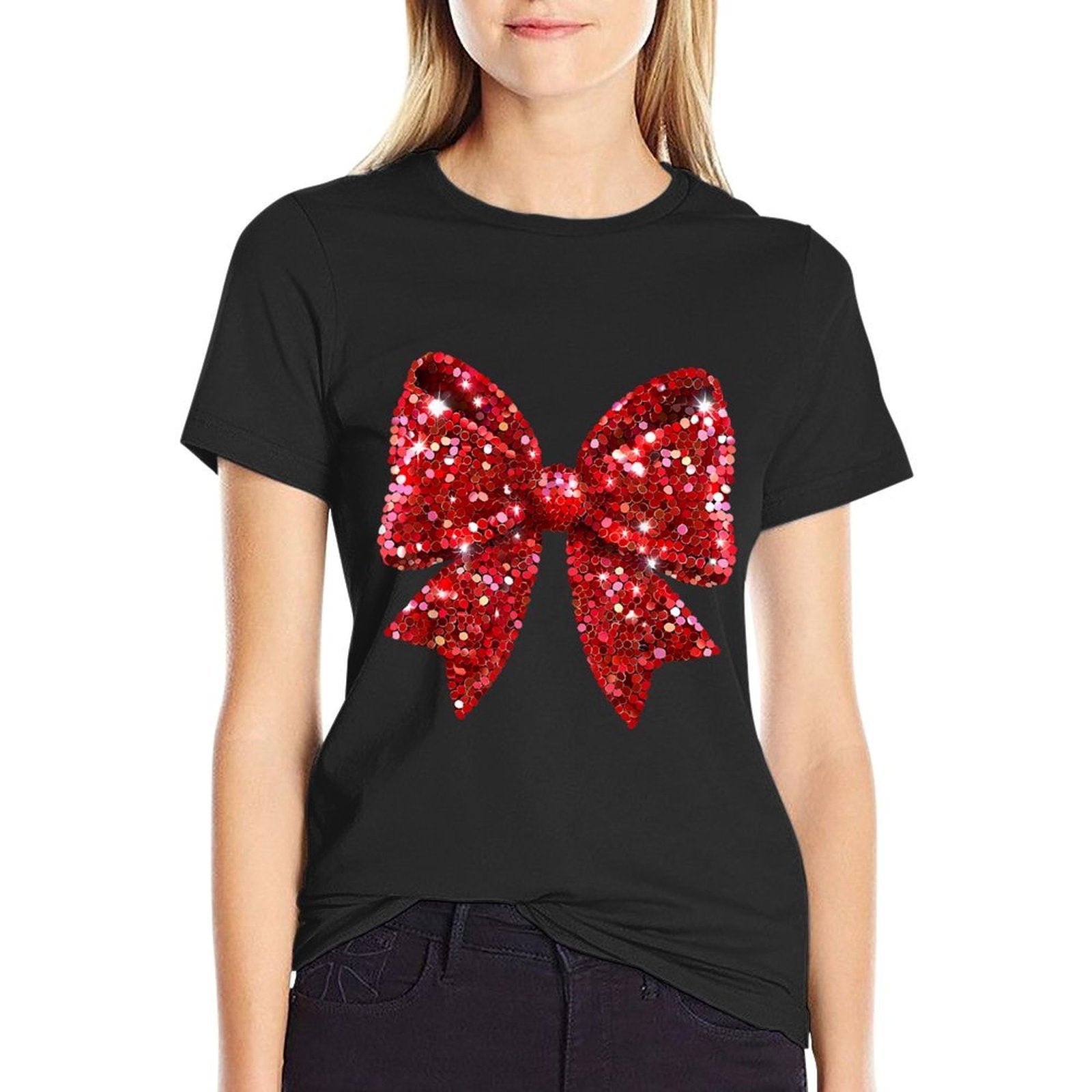 Coquette Bow Merry Christmas Xmas Sparkle Family Holiday  Eco-friendly Material T-Shirt