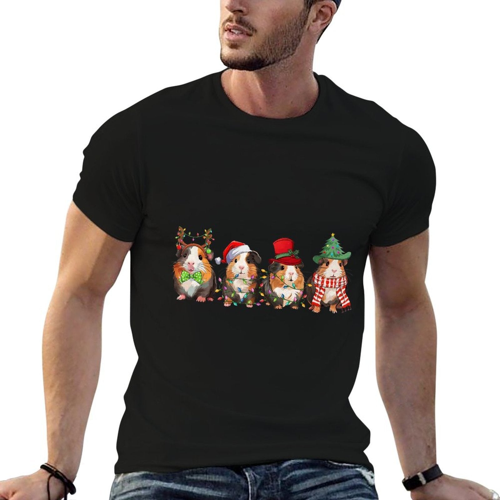 Merry Pigmas Cute Santa Guinea Pig Squad Christmas Lights  Versatile T-Shirt