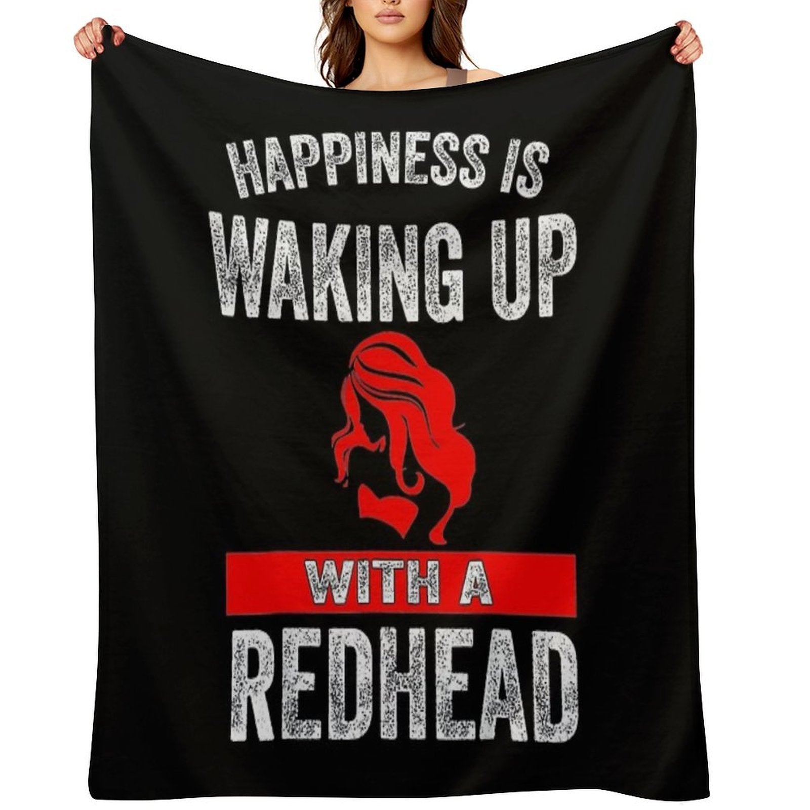 Happiness Is Waking Up with A Redhead Plush Throw Blanket