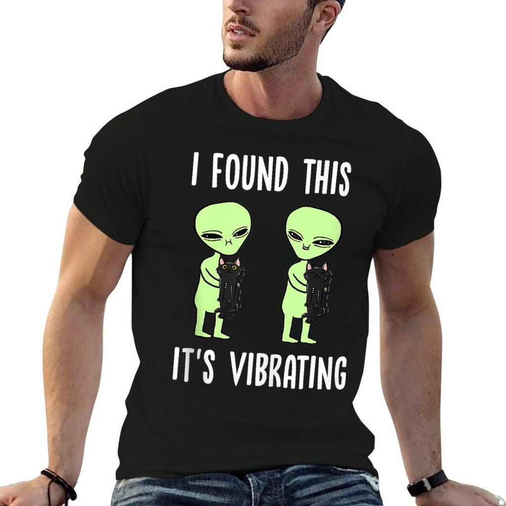Aliens I Found This Its Vibrating Black Cat Funny Space  Eco-friendly Material T-Shirt