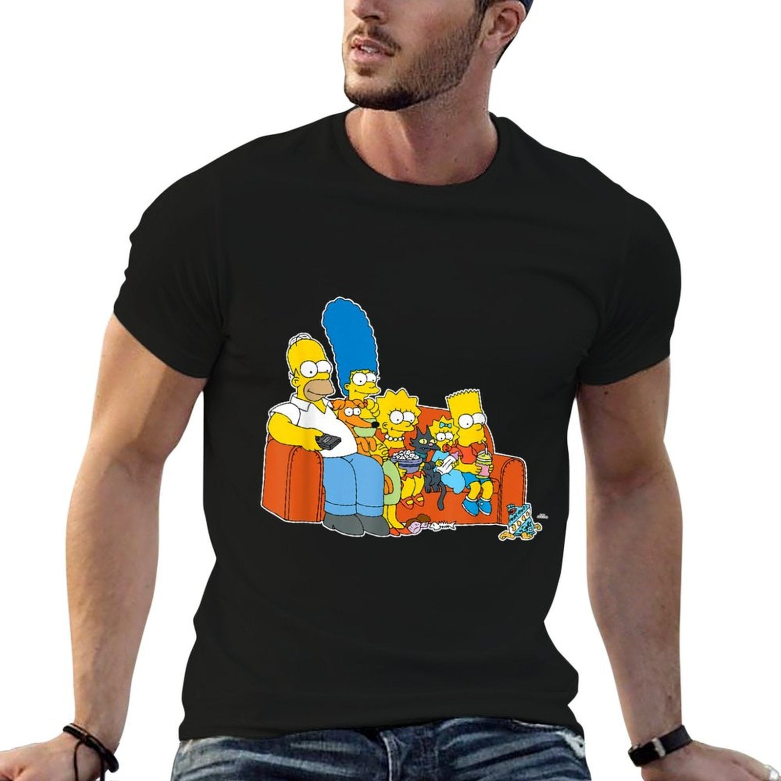 The Simpsons Homer Marge Maggie Bart Lisa Simpson Couch  Fade-proof Color T-Shirt