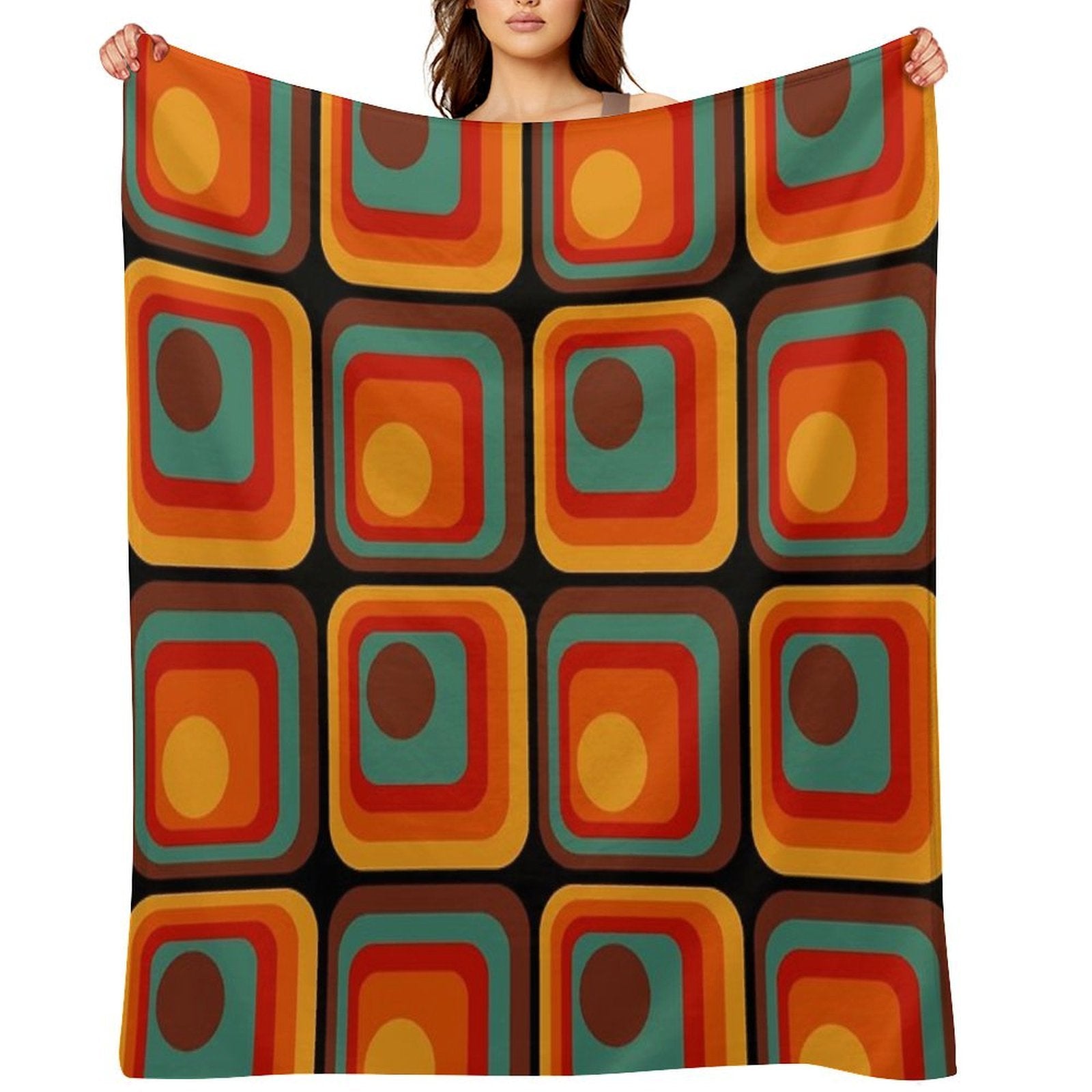 Retro Geometric Gradient Square And Circle Pattern 222 Anti-pilling Throw Blanket