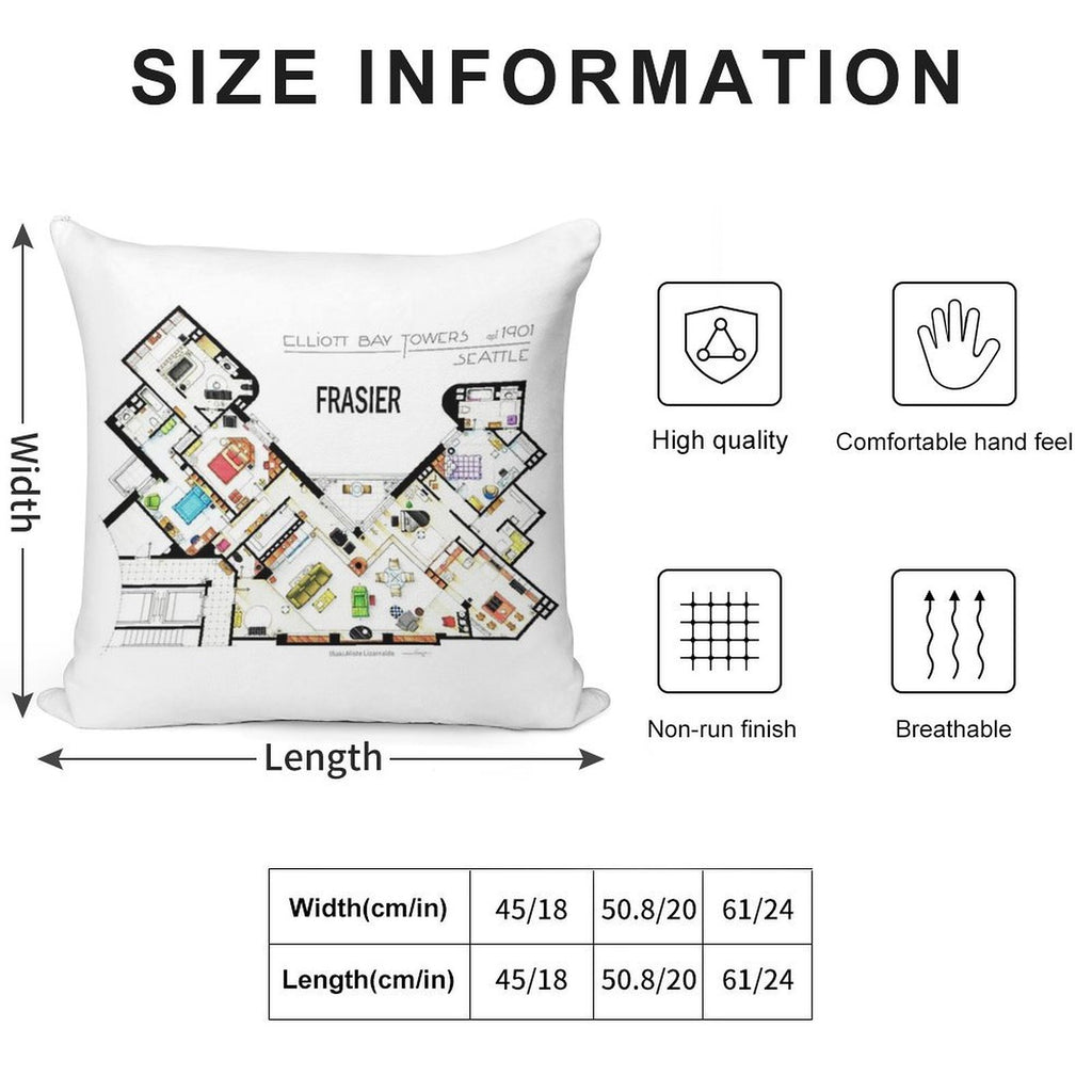 Frasier Apartment Floorplan Soft Ultra-Soft Texture Throw Pillow