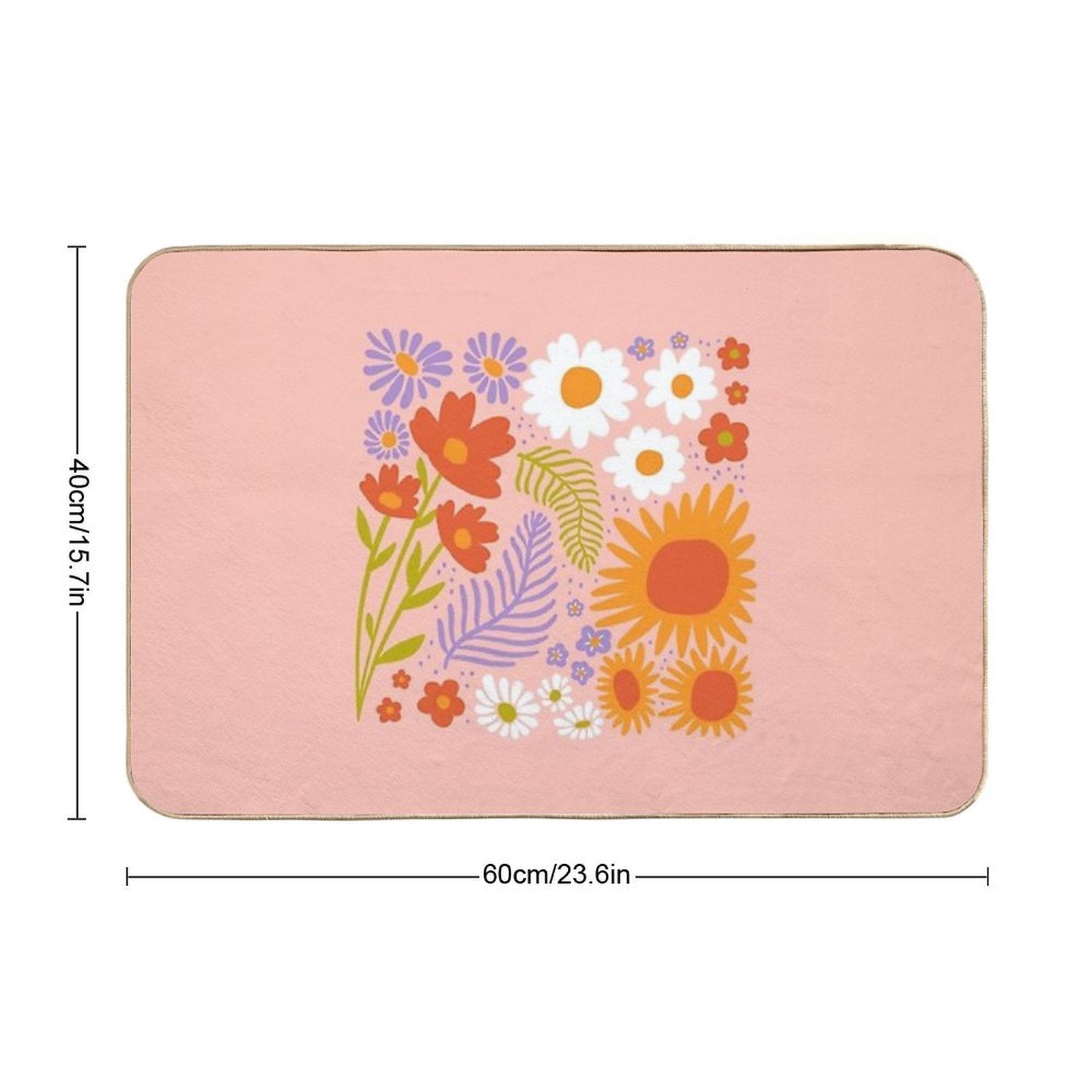Retro Squared Flowers  Stain-Proof Bath Mat