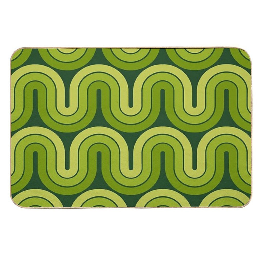 Retro Geometric Gradated Design Avocado Green  Easy Maintenance Bath Mat