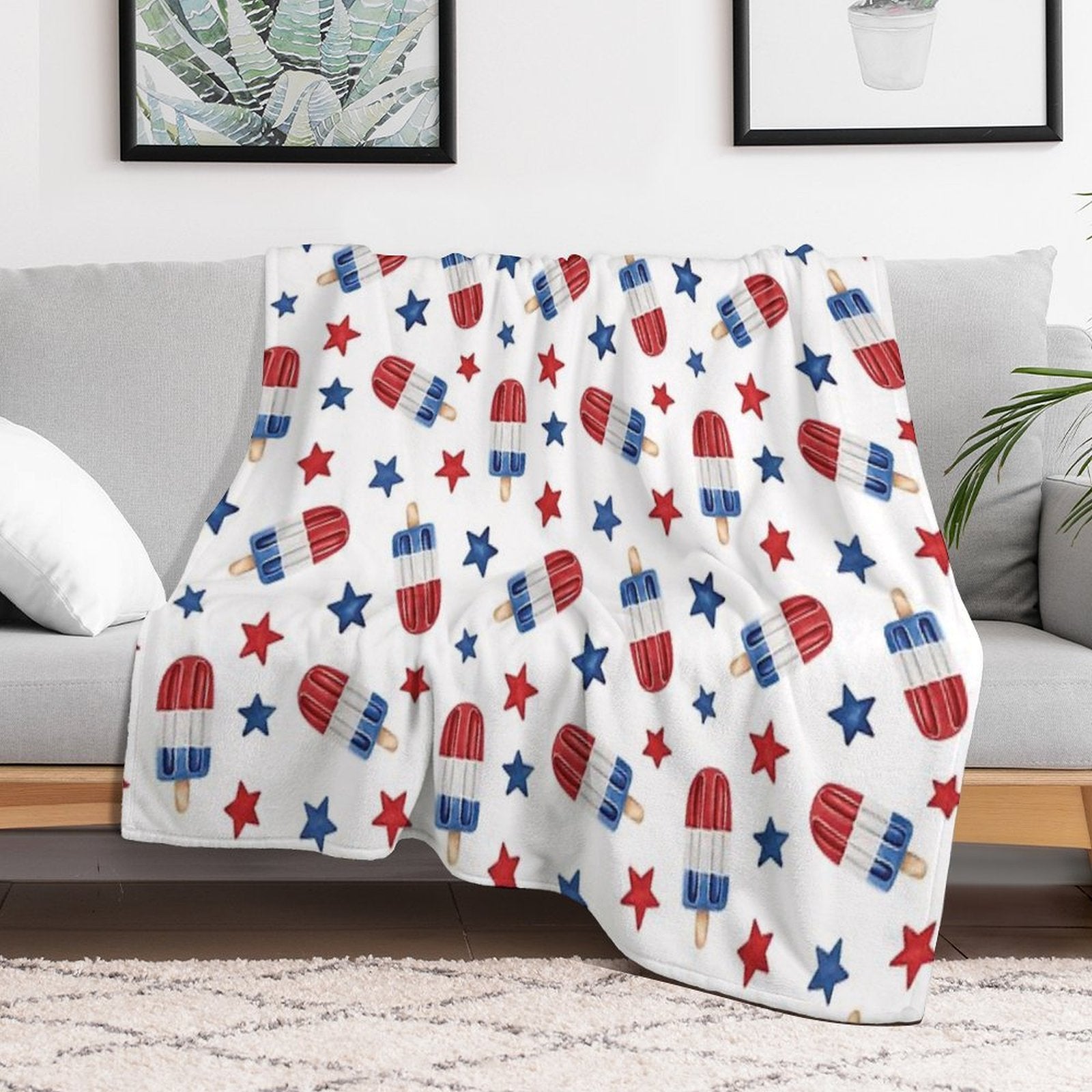 4th of July Red, White And Blue Popsicles Durable Throw Blanket
