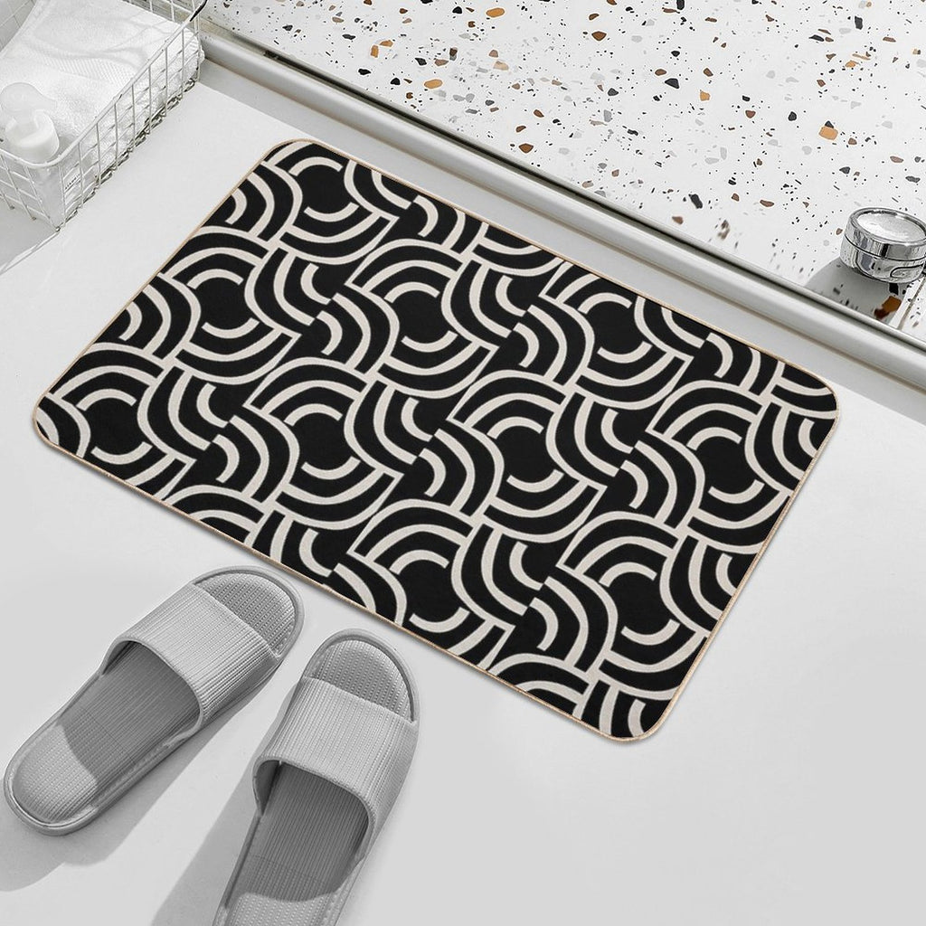 Modernist Abstract Arc Pattern 622 Black And Linen White  Odorless Bath Mat