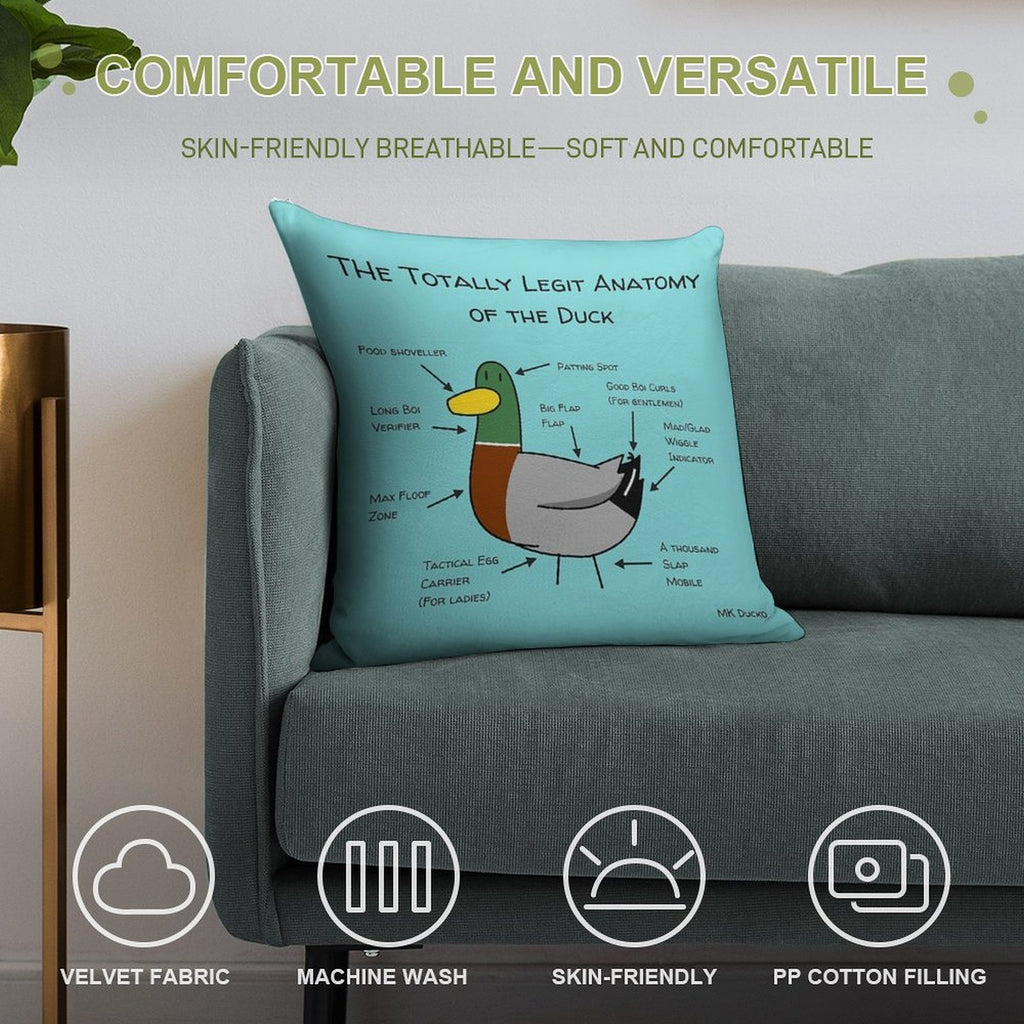 Ducko Originals #OG08 Totally Legit Anatomy of The Duck Soft Home Decor Throw Pillow