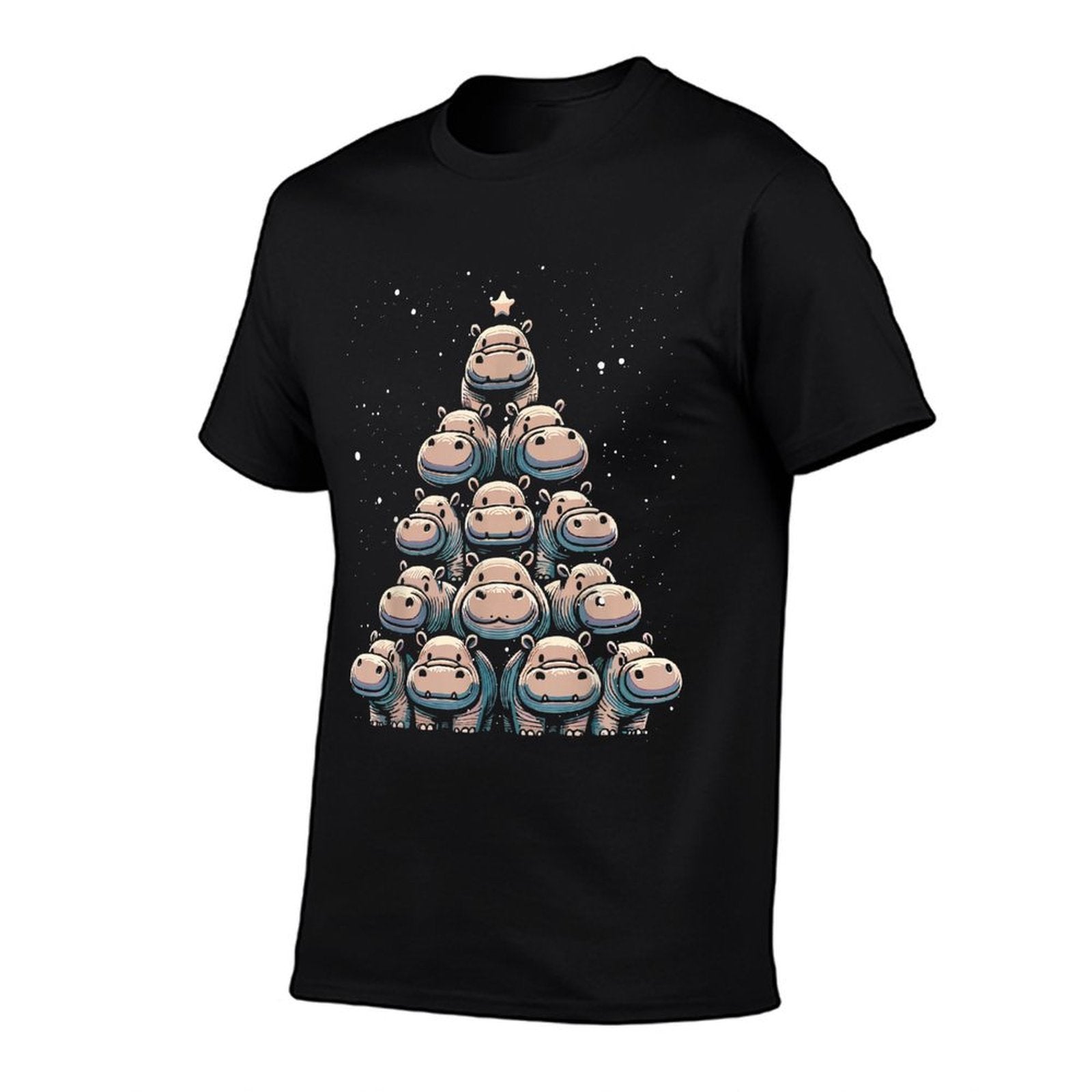 Cute Baby Hippo Christmas Tree Hippopotamus Christmas  Ribbed Collar T-Shirt