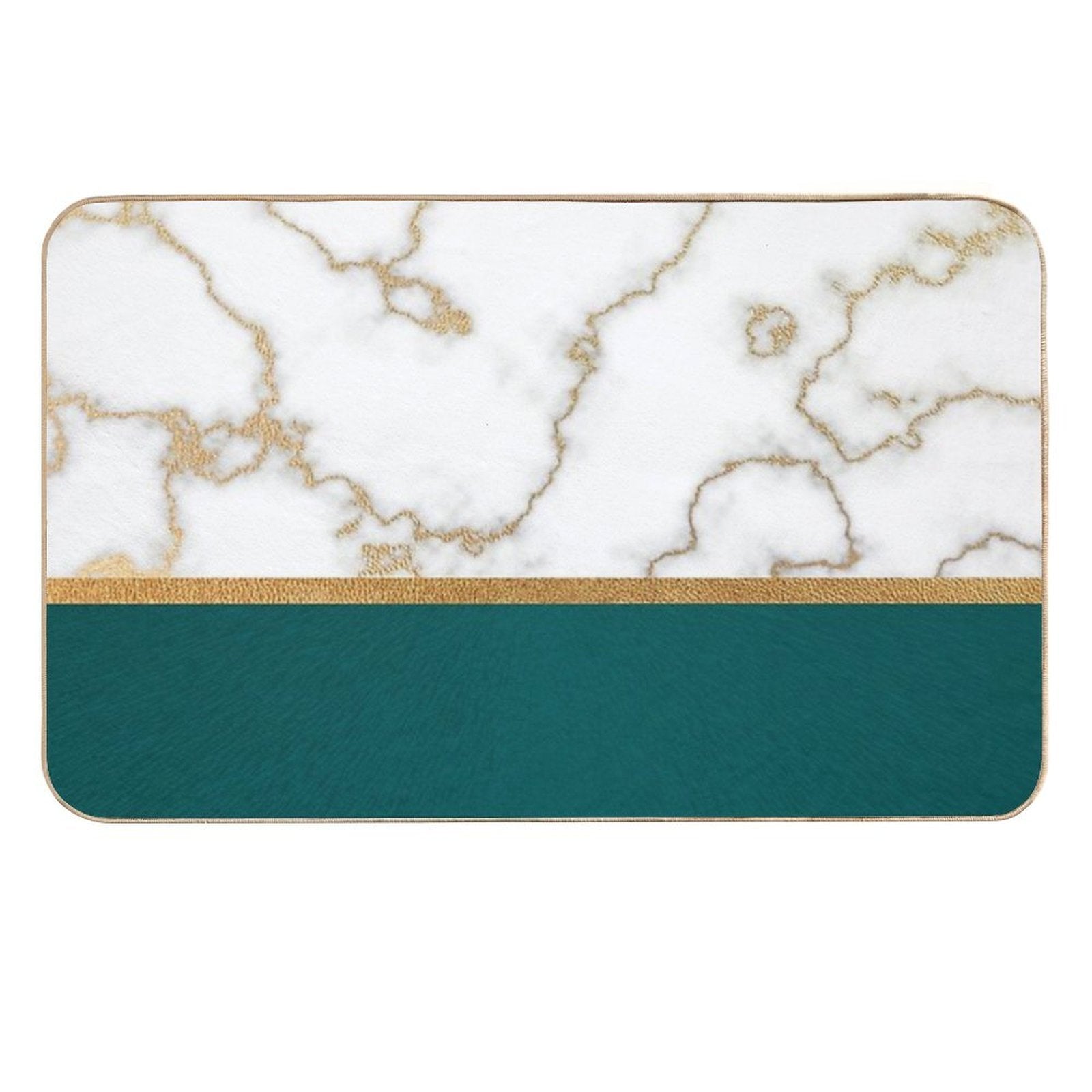Teal White And Gold Marble Design  Non-Slip Bath Mat