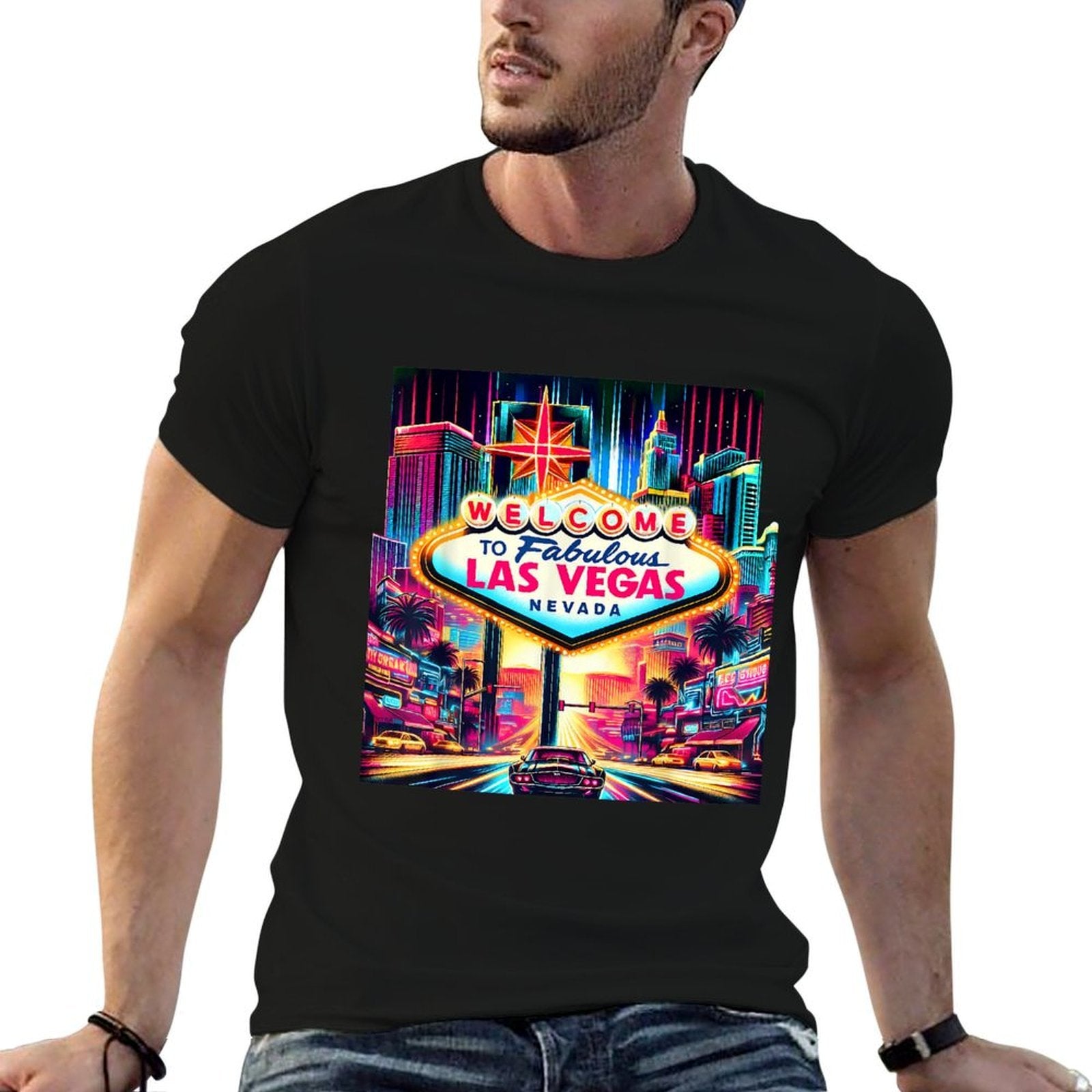Las Vegas Nevada Design Las Vegas Souvenir - Men Women Kids  Ribbed Collar T-Shirt