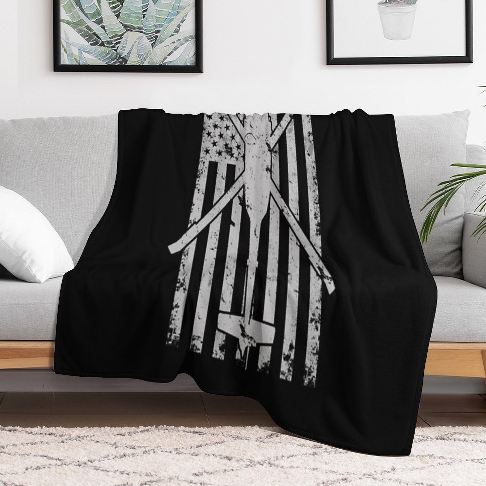 UH-60 Black Hawk Helicopter Vintage Flag Versatility Throw Blanket