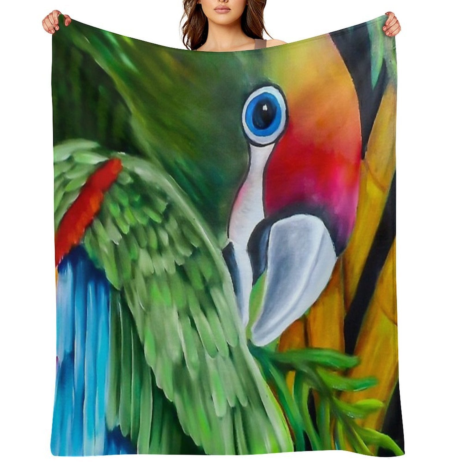 Tropical Green Parrot Shrink-resistant Throw Blanket