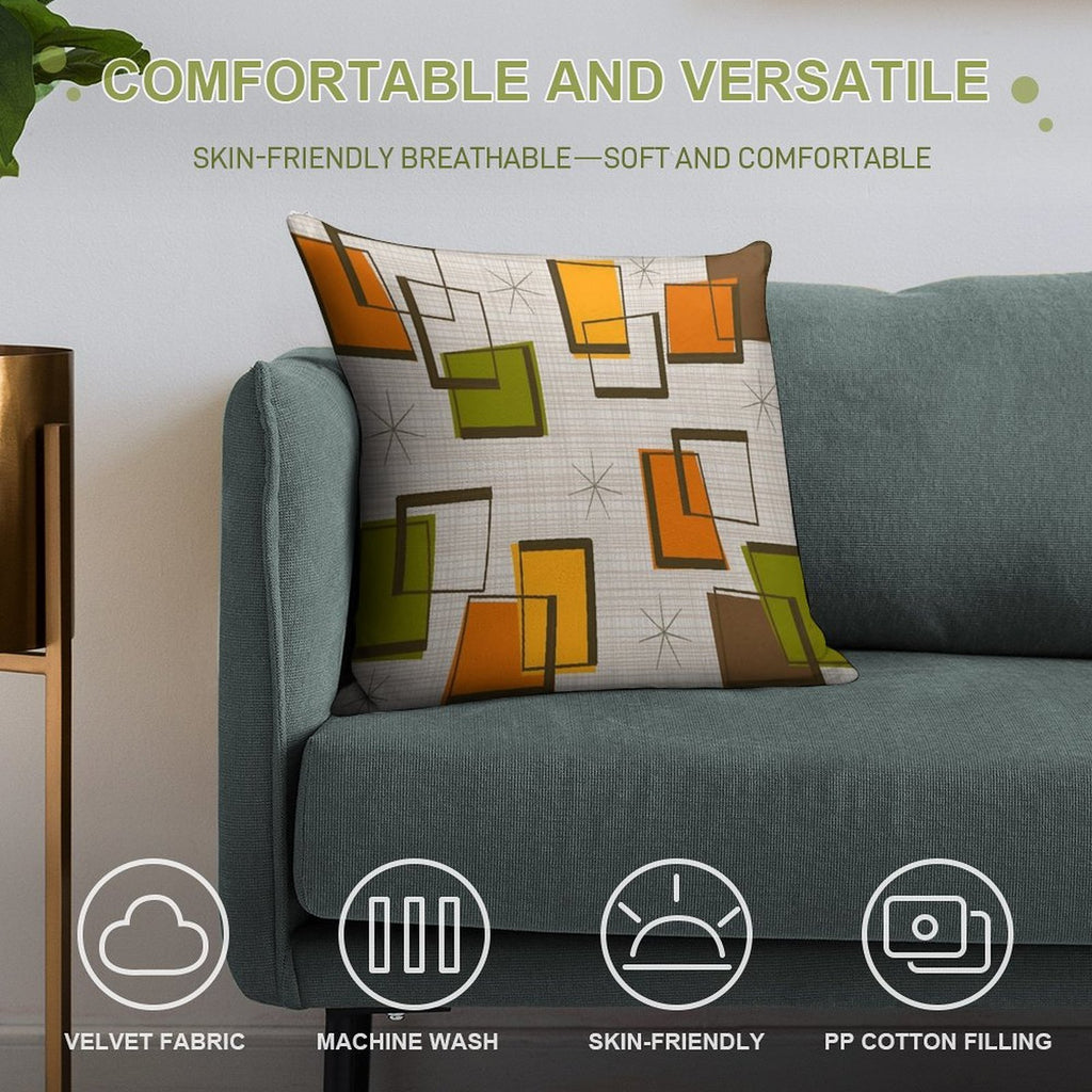 Rectangles And Stars Mid-Century Soft Gift Ready Throw Pillow