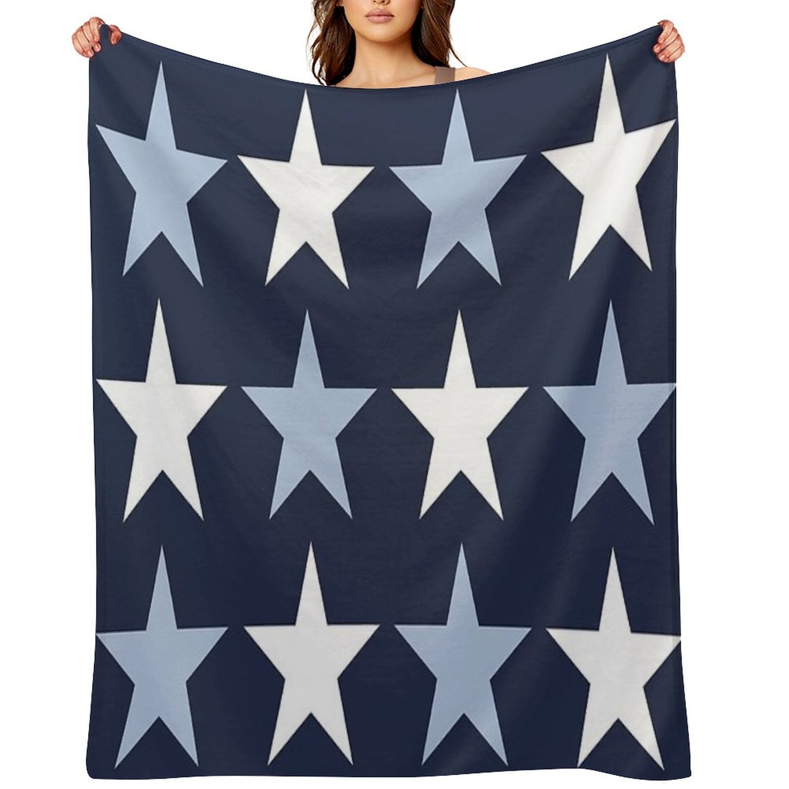Large ALICE BLUE, WHITE And  NAVY BLUE STARS Premium Throw Blanket