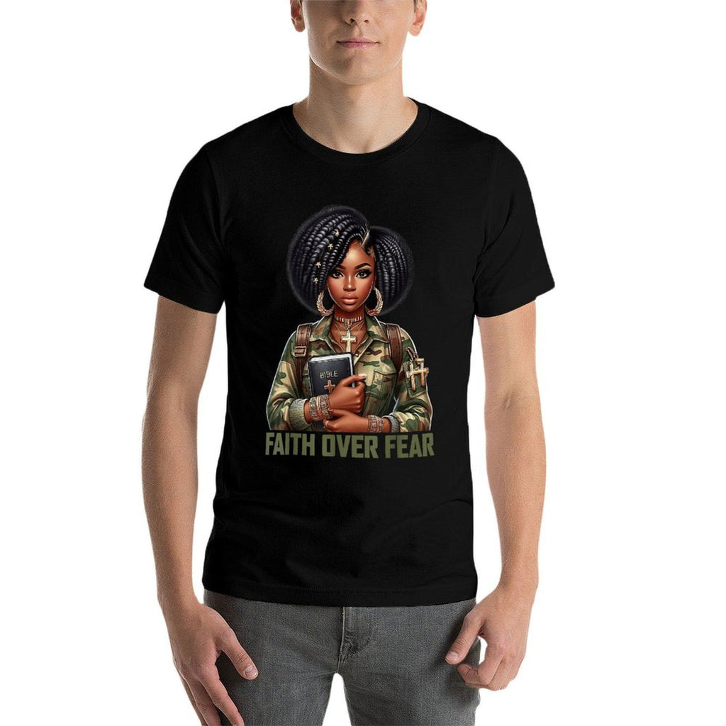 Faith Over Fear Christian Camo African American Afro Women  Eco-friendly Material T-Shirt