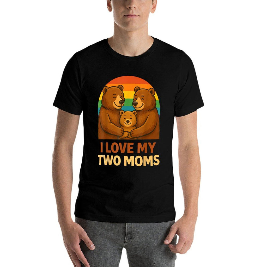 I Love My Two Moms Retro Mama Bear LGBTQ Pride Month Kids  Stretchy T-Shirt