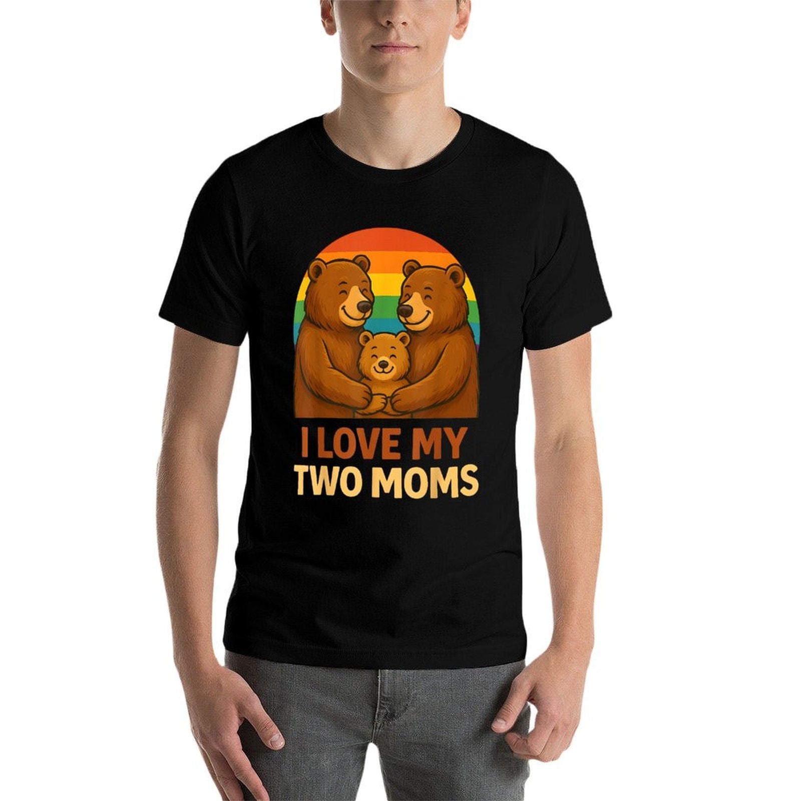 I Love My Two Moms Retro Mama Bear LGBTQ Pride Month Kids  Stretchy T-Shirt