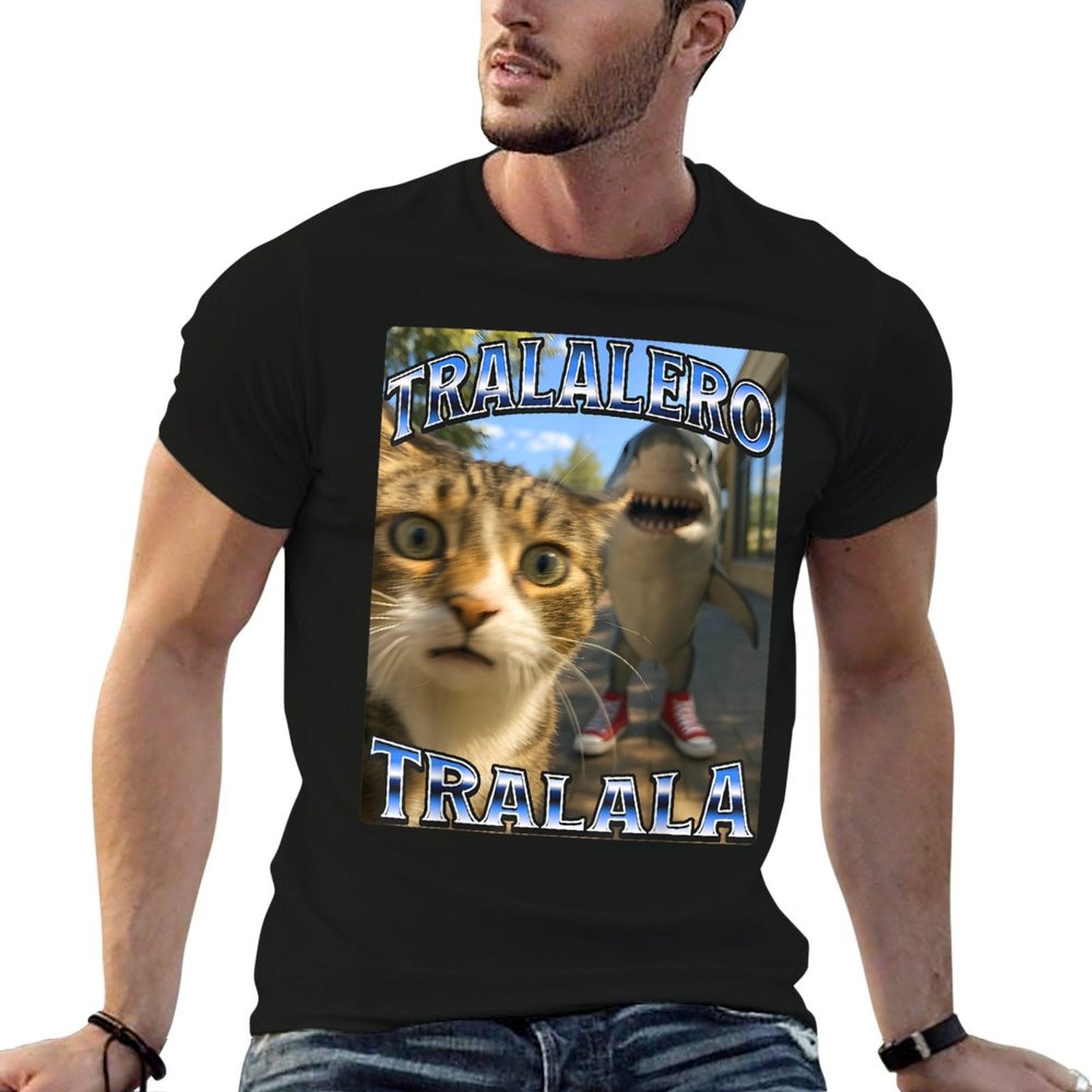 Tralalero Tralala Brainrot Meme Shark Sneakers Cat Selfie Men Women Kids  Moisture-wicking T-Shirt