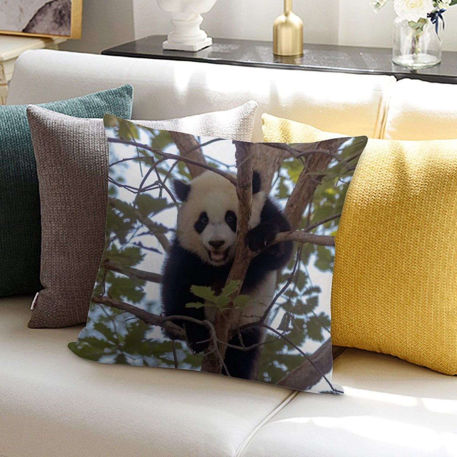 Baby Panda Xiao Qi Ji at The National Zoo Soft High-Density Material Throw Pillow