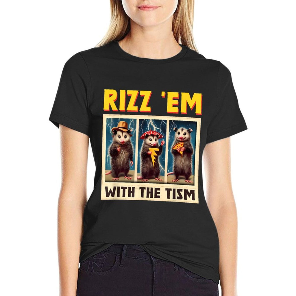 Autism Funny Rizz Em With The Tism Meme Autistic Opossum  Summer-ready Fabric T-Shirt