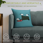 Bin Chickens Eating Lunch on Sea Blue Soft Shrink-Resistant Throw Pillow