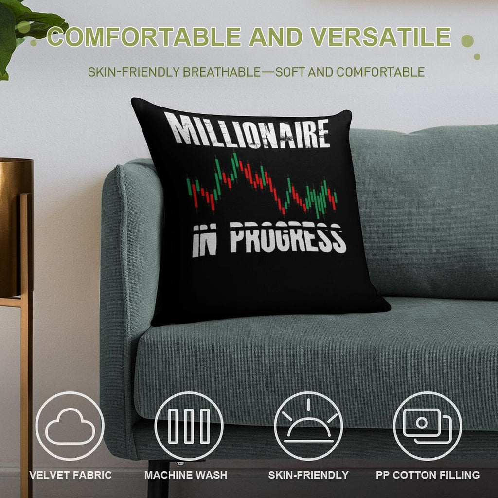 Millionaire In Progress  Daytrader Trader Trading Soft Bedroom Essential Throw Pillow