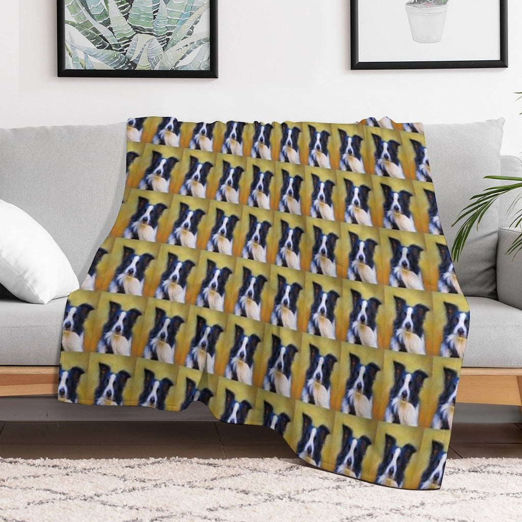 Taj - Border Collie Dog Painting Compact Throw Blanket