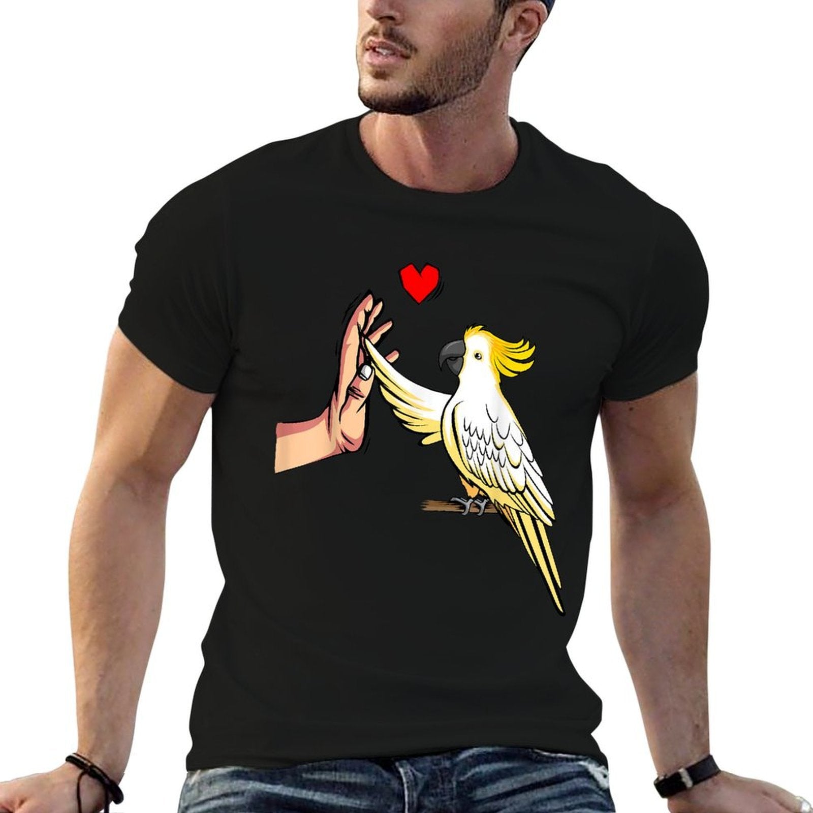 Cockatoo Love Parrot Bird Women  Ribbed Collar T-Shirt