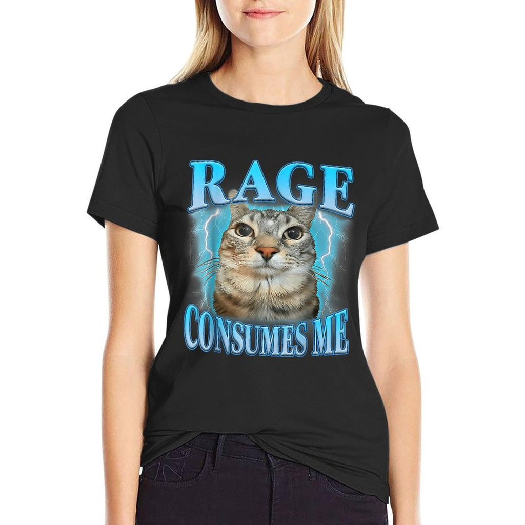 Rage Consumes Me Funny Silly Staring Cat Meme Women Men  Moisture-wicking T-Shirt