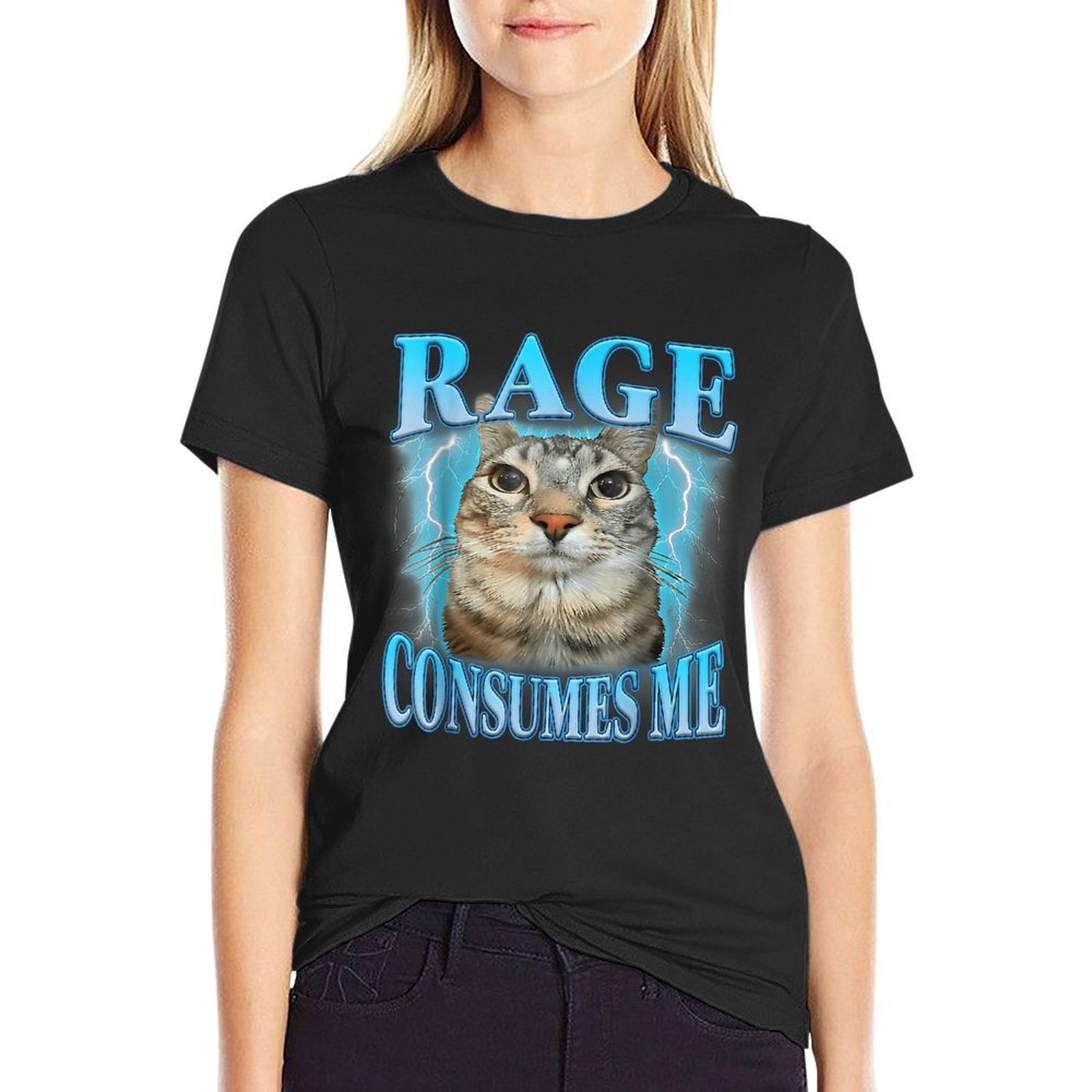 Rage Consumes Me Funny Silly Staring Cat Meme Women Men  Moisture-wicking T-Shirt