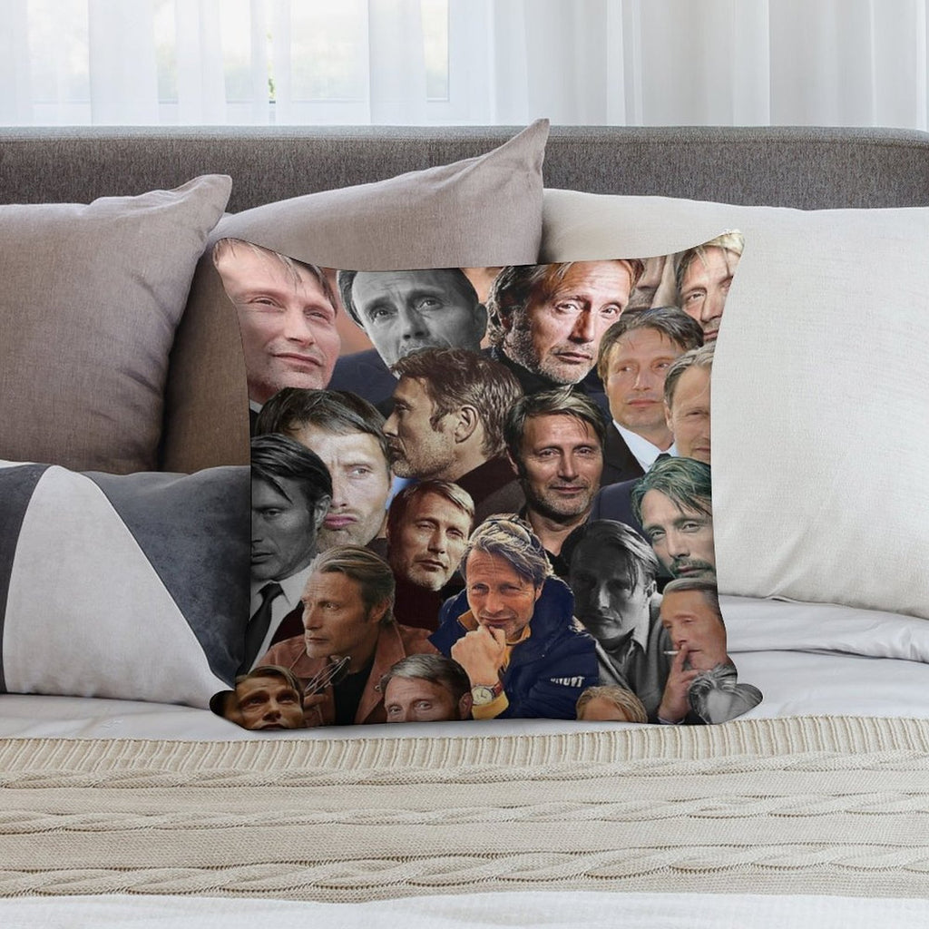 Mads Mikkelsen Photo Collage Soft Easy Maintenance Throw Pillow