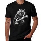 Rock Cat Playing Guitar Mens Woman Funny Guitar Cat  Slim-fit Cut T-Shirt
