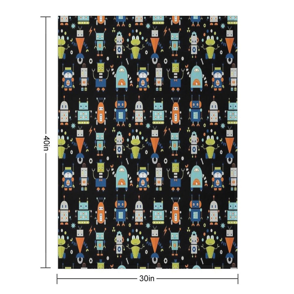 Robots Pattern Black Lightweight Throw Blanket