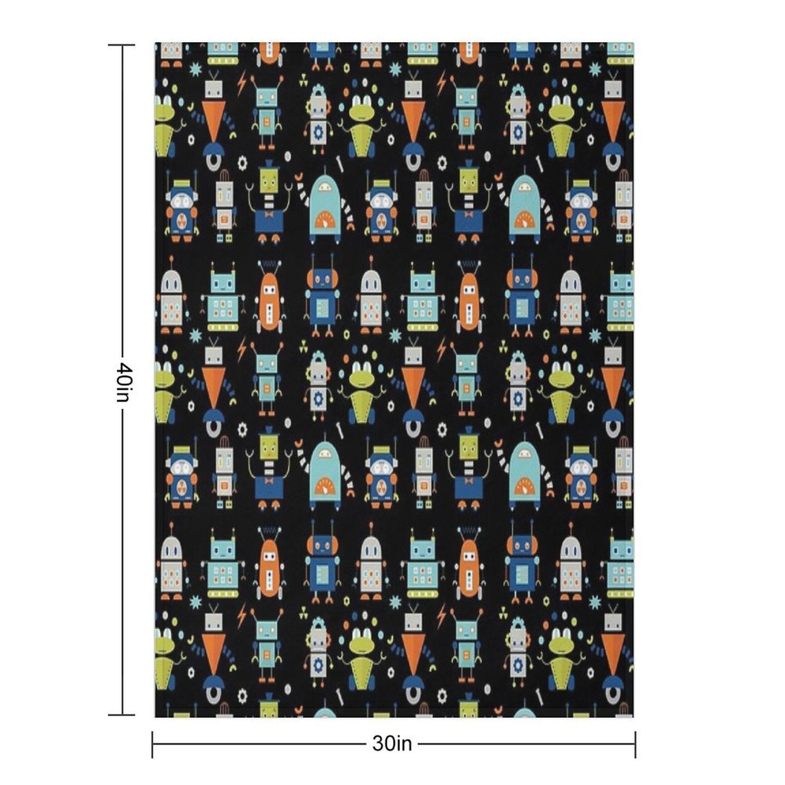 Robots Pattern Black Lightweight Throw Blanket