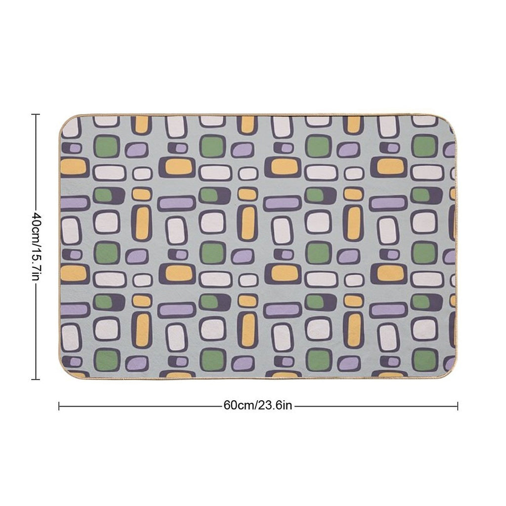 Colorful Retro Mid Century Aesthetic Squares Geometric Pattern Grayish Blue  Anti-Trip Bath Mat