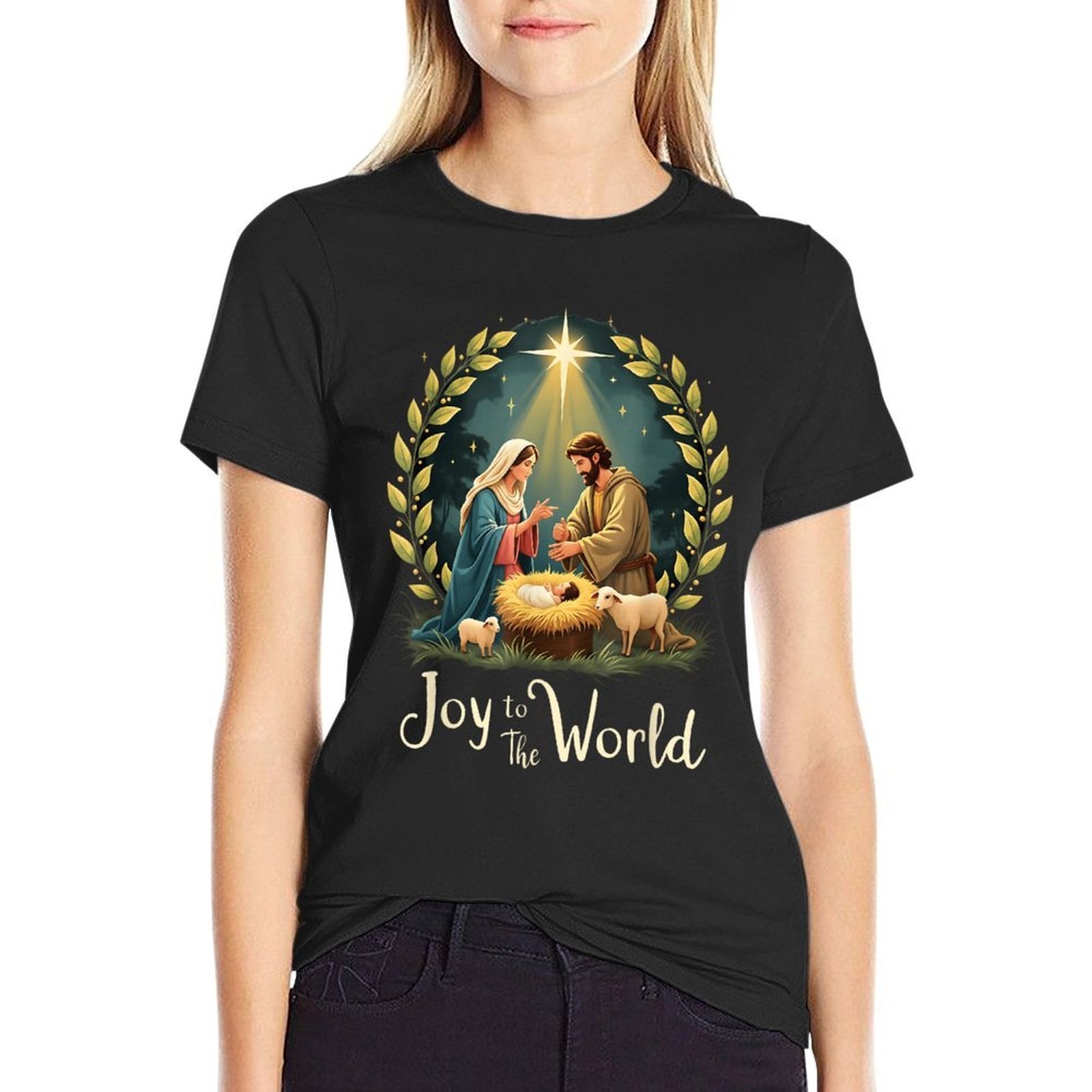 Christmas Nativity Christian Birth of Jesus Joy to The World  Fade-proof Color T-Shirt