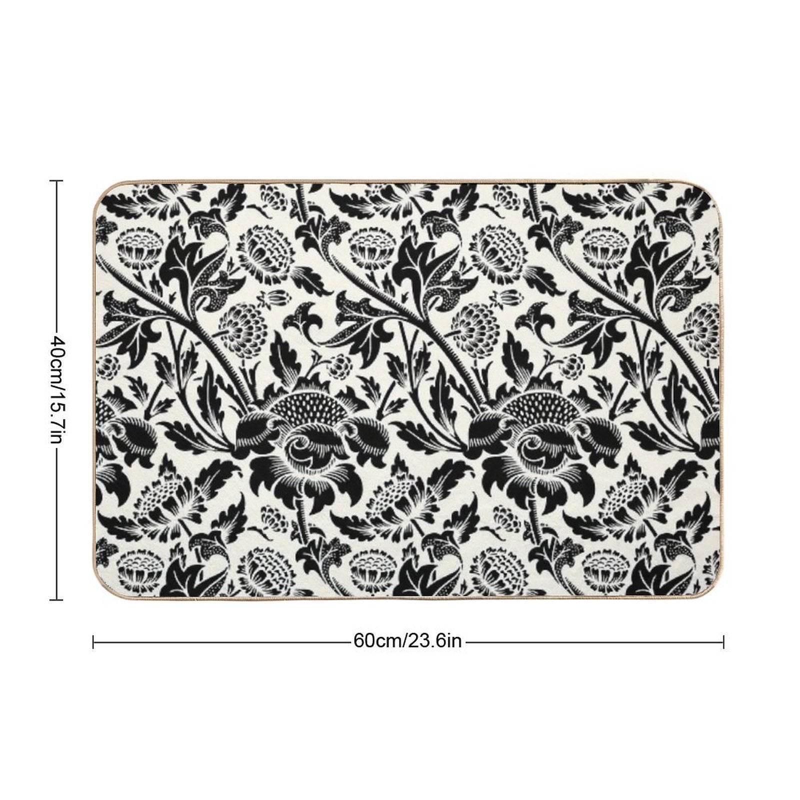Vintage Flower Ornament Botanical, Black And Cream Durable Bath Mat