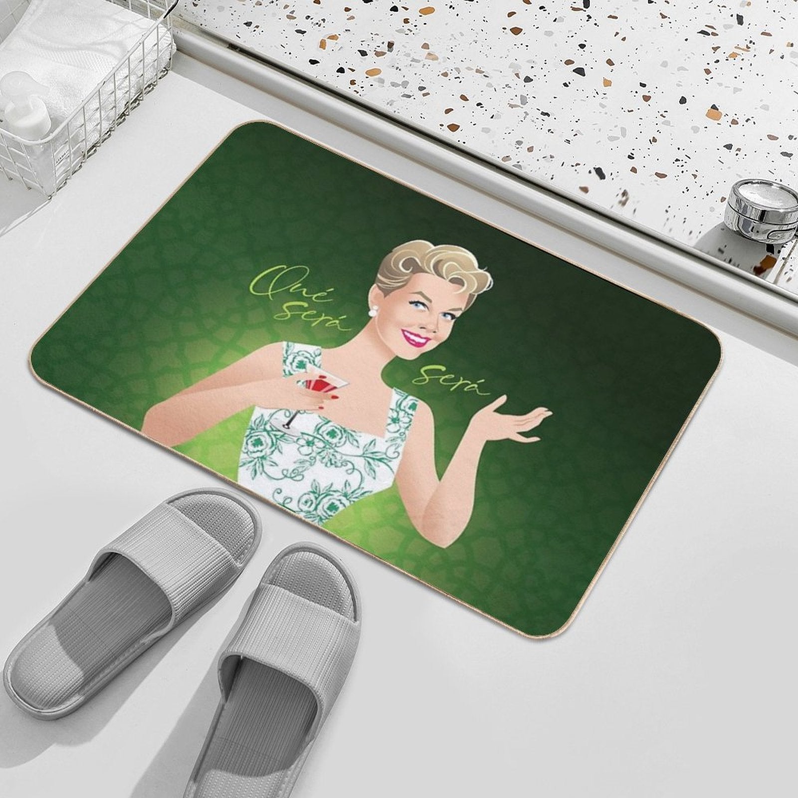 Green Flowers  Dirt-Trapping Bath Mat