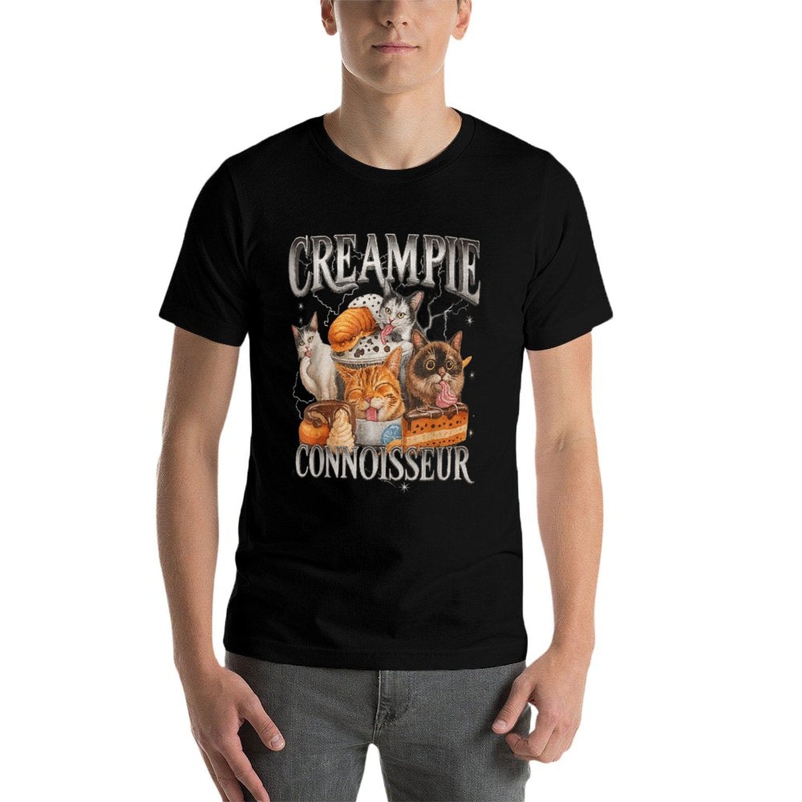 Creampie Connoisseur Raunchy Funny Cat Meme Adult Humor  Ribbed Collar T-Shirt