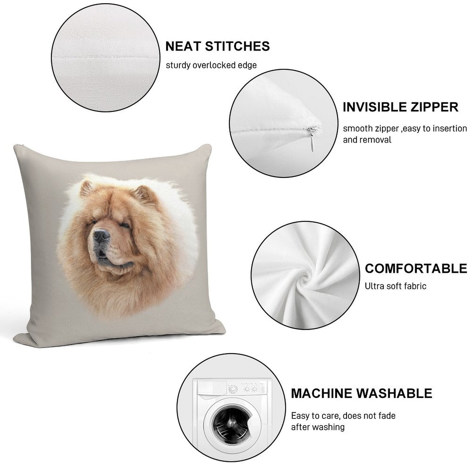 Chow Chow Soft Decorative Cover Throw Pillow