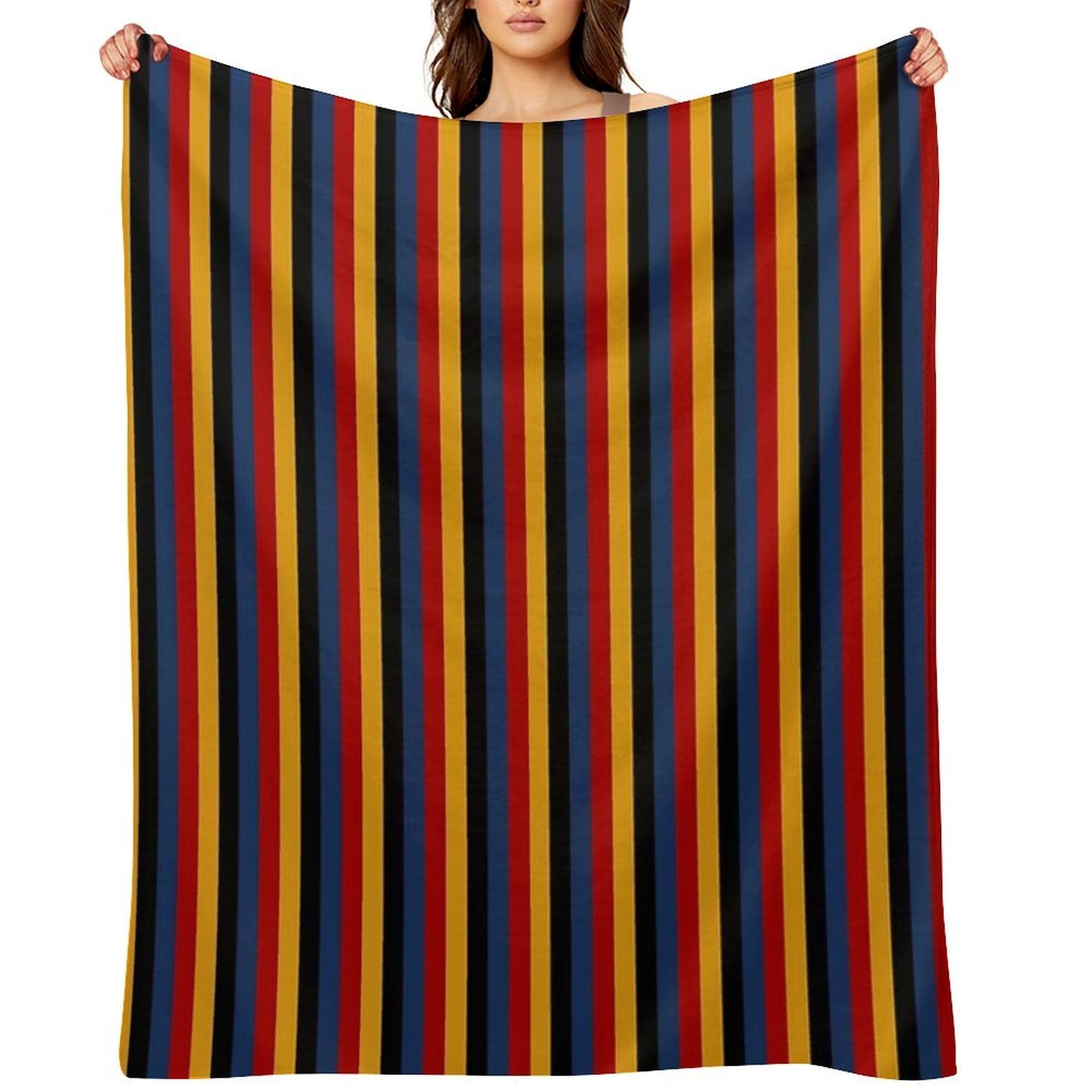 Retro Stripes Red Blue Yellow Black Pattern  Graphicly Pattern Premium Throw Blanket