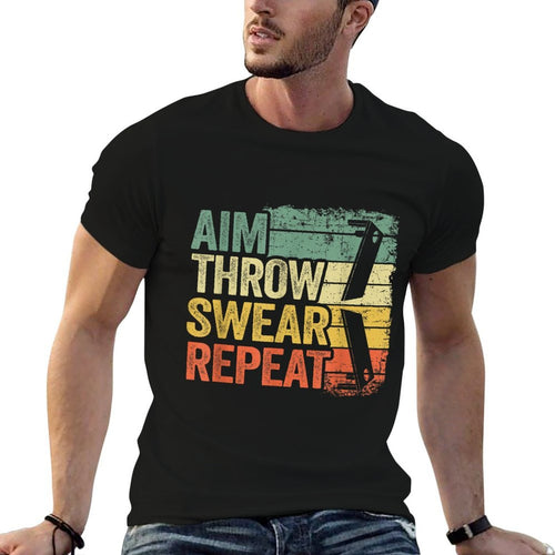 Aim Throw Swear Repeat Vintage Bean Bag Toss Funny Cornhole  Relaxed-fit T-Shirt