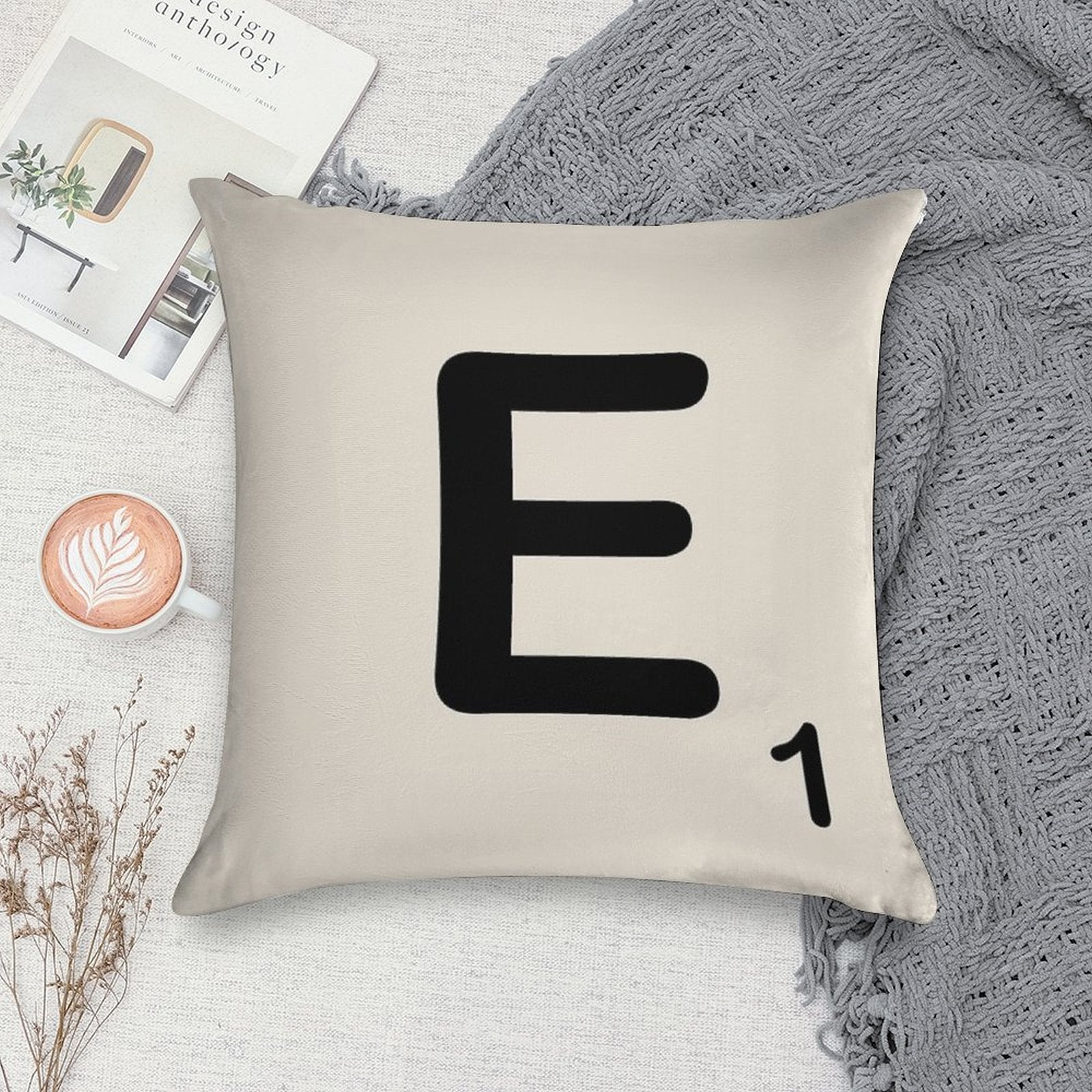 Scrabble Tile E Soft Reinforced Edging Throw Pillow