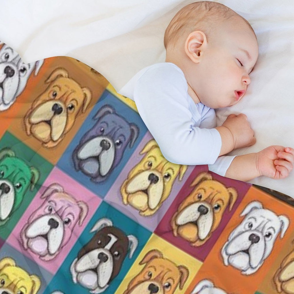 Bulldog Patchwork Vivid Canine Quilt Versatility Throw Blanket